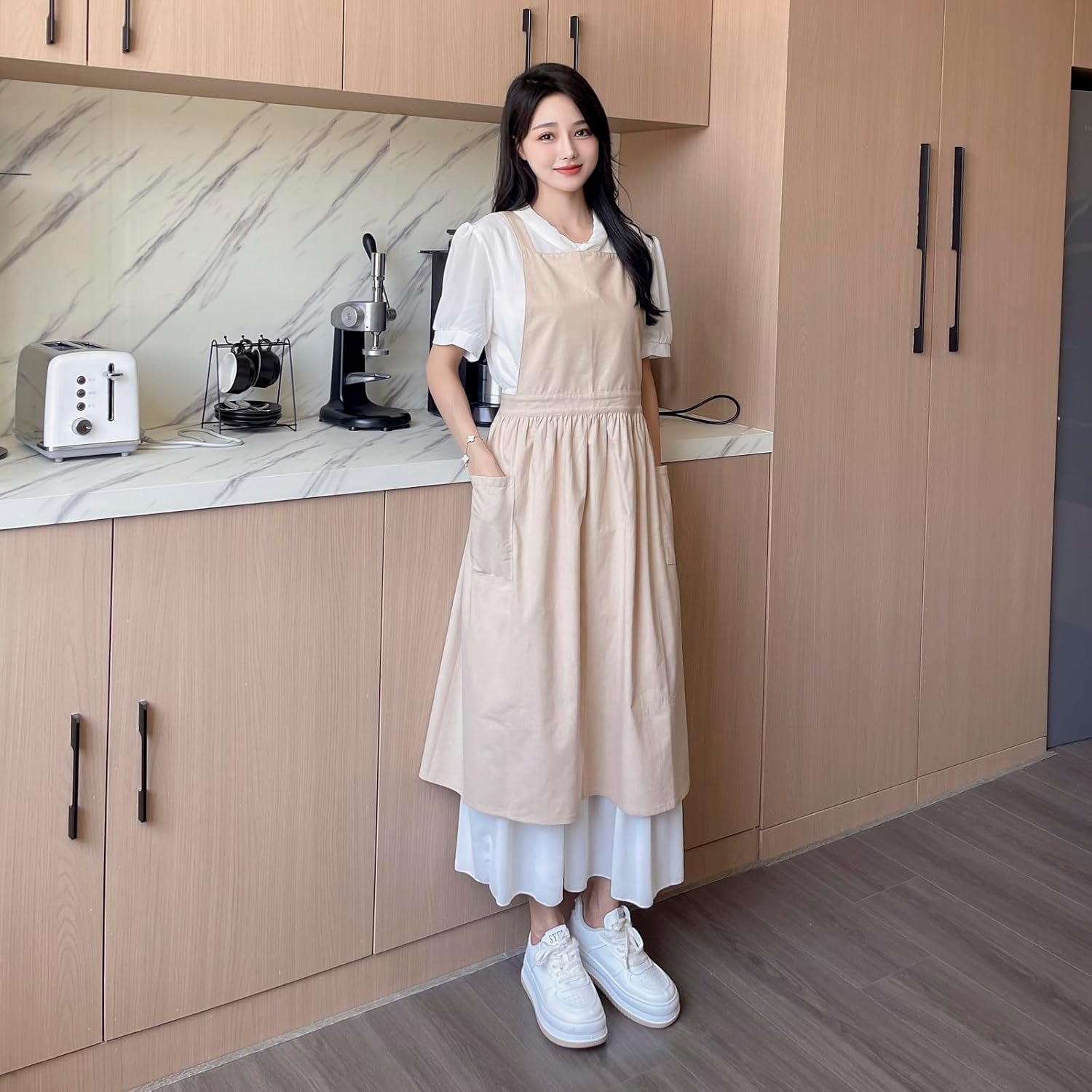 Pinafore Apron Dress，Japanese Cotton Linen Cross Back Apron for Women 