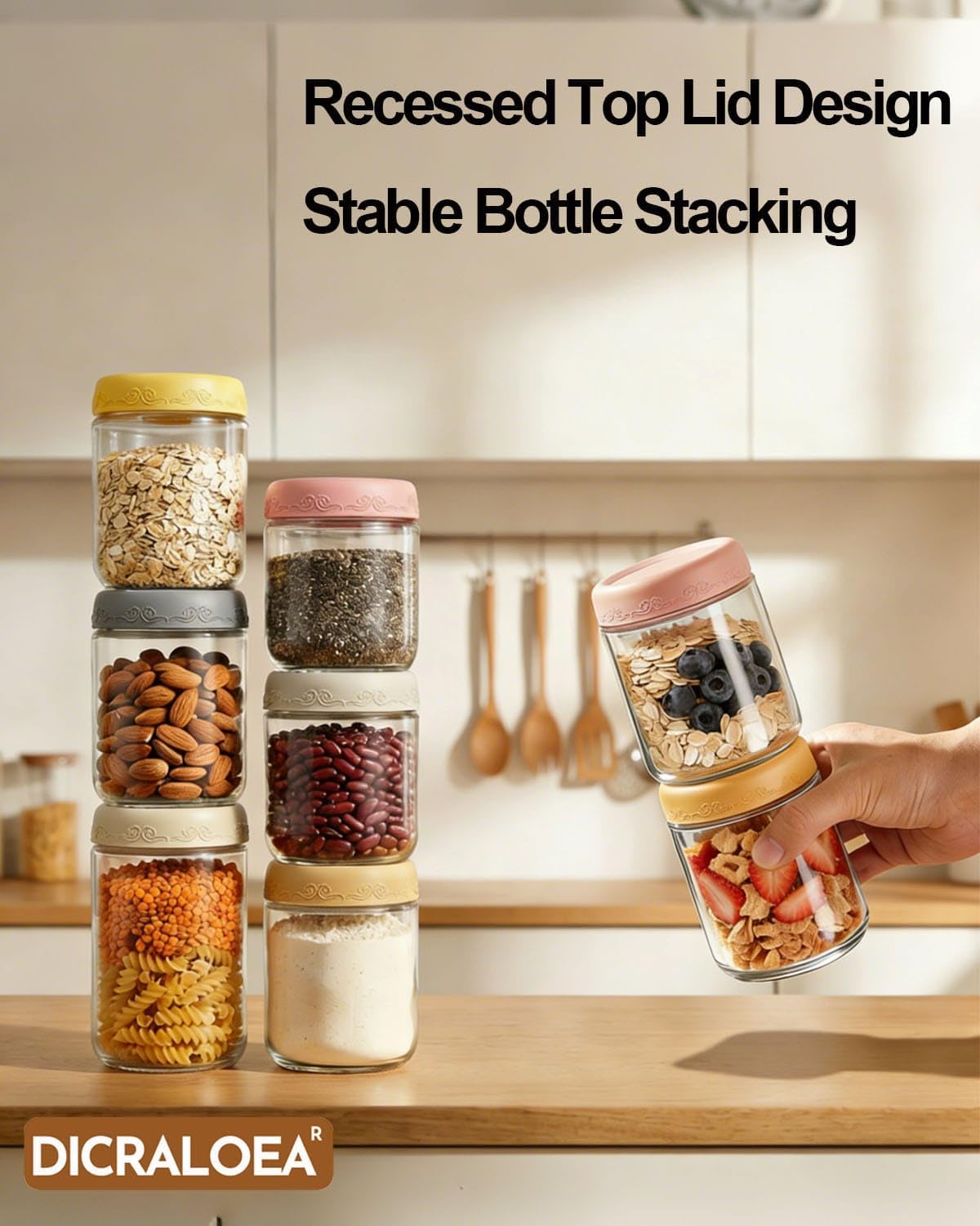 16oz 4Pack Glass Overnight Oats Jars Containers with Airtight Leakproof Lids, Reusable Mason Jars for Meal Prep, Yogurt Parfaits, Smoothies, Salads & Healthy Breakfasts (16 OZ-4-2)