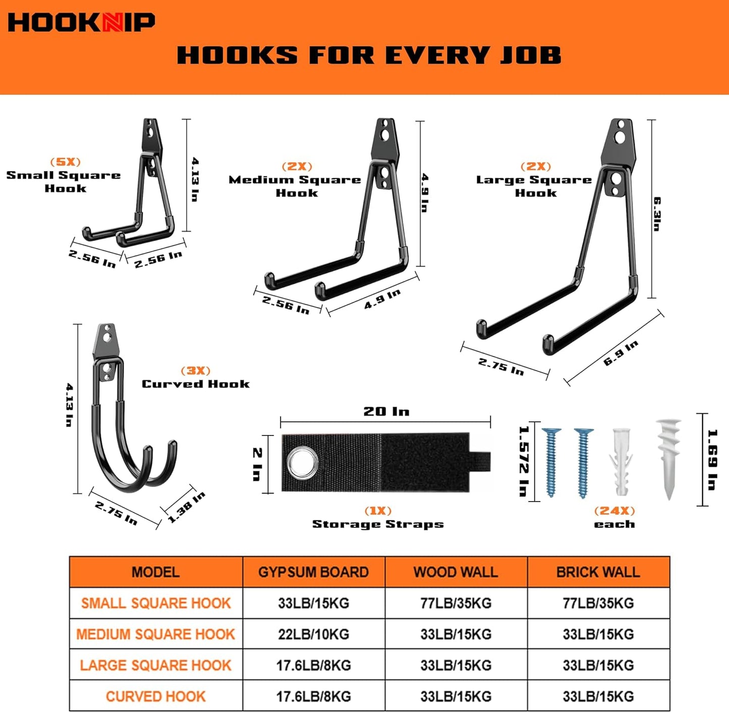 Pack 13 Garage Hooks Heavy Duty | Multi-Sized Wall-Mounted Tool Hangers with Anti-Rust PVC Coating | Heavy Duty Wall Hooks for Bikes, Ladders, Garden Tools, and More