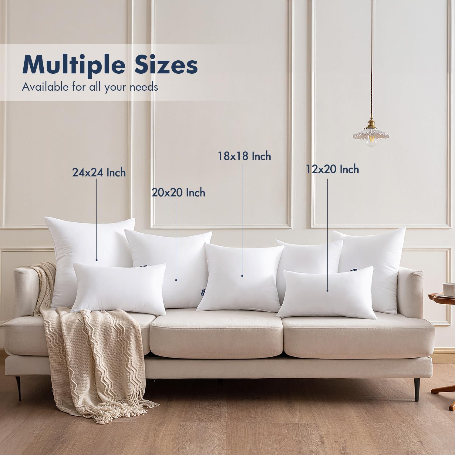 MIULEE Throw Pillows Inserts, Pack of 2 18x18 Inch 100% Virgin Fiber F