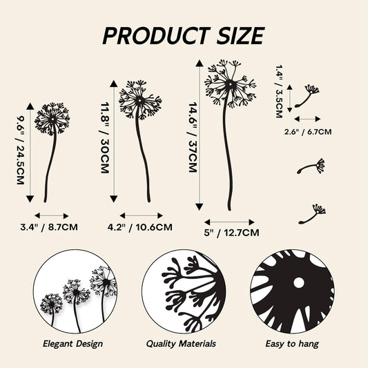 Rajukit Dandelion Wall Art Set of 6 – Rustic Metal Flowers Wall Decor with 3 Dandelions & 3 Seeds, Zen Garden & Laundry Room Sculpture – Waterproof Wall Decor (21.6''x17'')