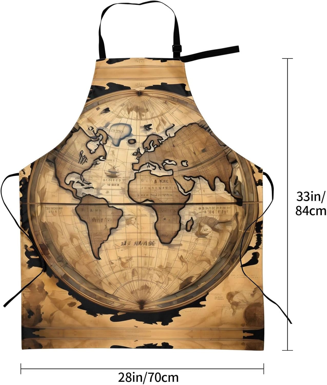 Ancient Map World Globe Print Laundry apron 28x33 In Waterproof Kitchen Apron with Pockets for Cooking Baking