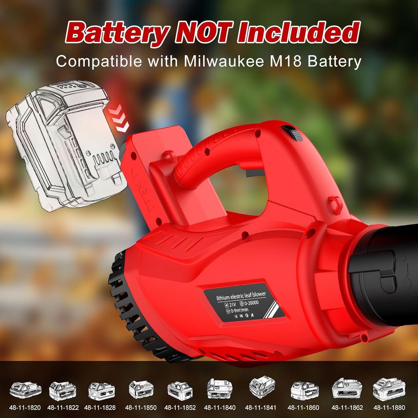 Leaf Blower Cordless for Milwaukee M18 Battery Powered(No Battery) wit