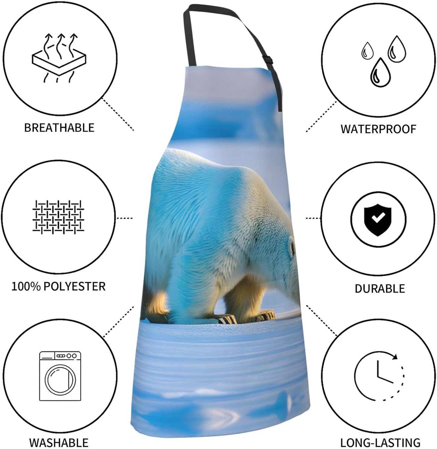 polar bear print Waterproof chef's apron with pocket apron for kitchen cooking baking barbecue and gardening