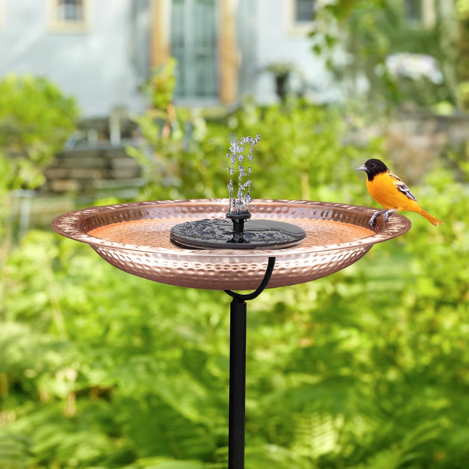 Good Directions Polished Copper Bird Bath with Fountain on Garden Pole