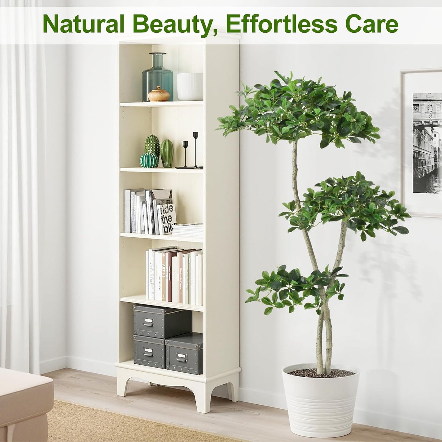5ft Tall Artificial Black Olive Tree with 945 Lifelike Leaves, Fake Plant in White Pot, Faux Olive Tree with 2 Poles for Living Room Office Garden Decor