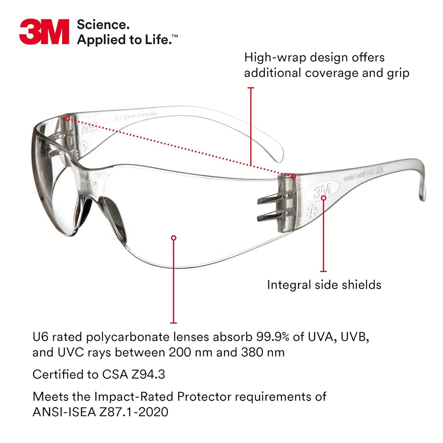 3M Safety Glasses, Virtua, 20 Pair, ANSI Z87, Unisex, Anti-Fog, Scratc