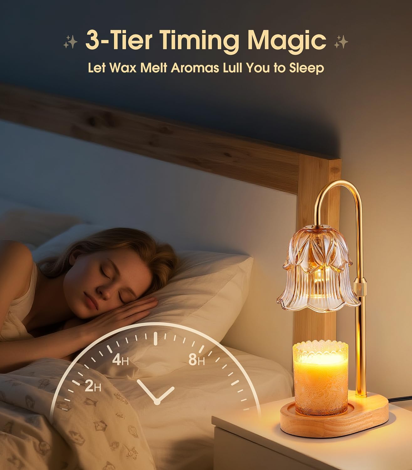 Candle Warmer Lamp Adjustable Timer - Electric Flower Glass Candles Wa