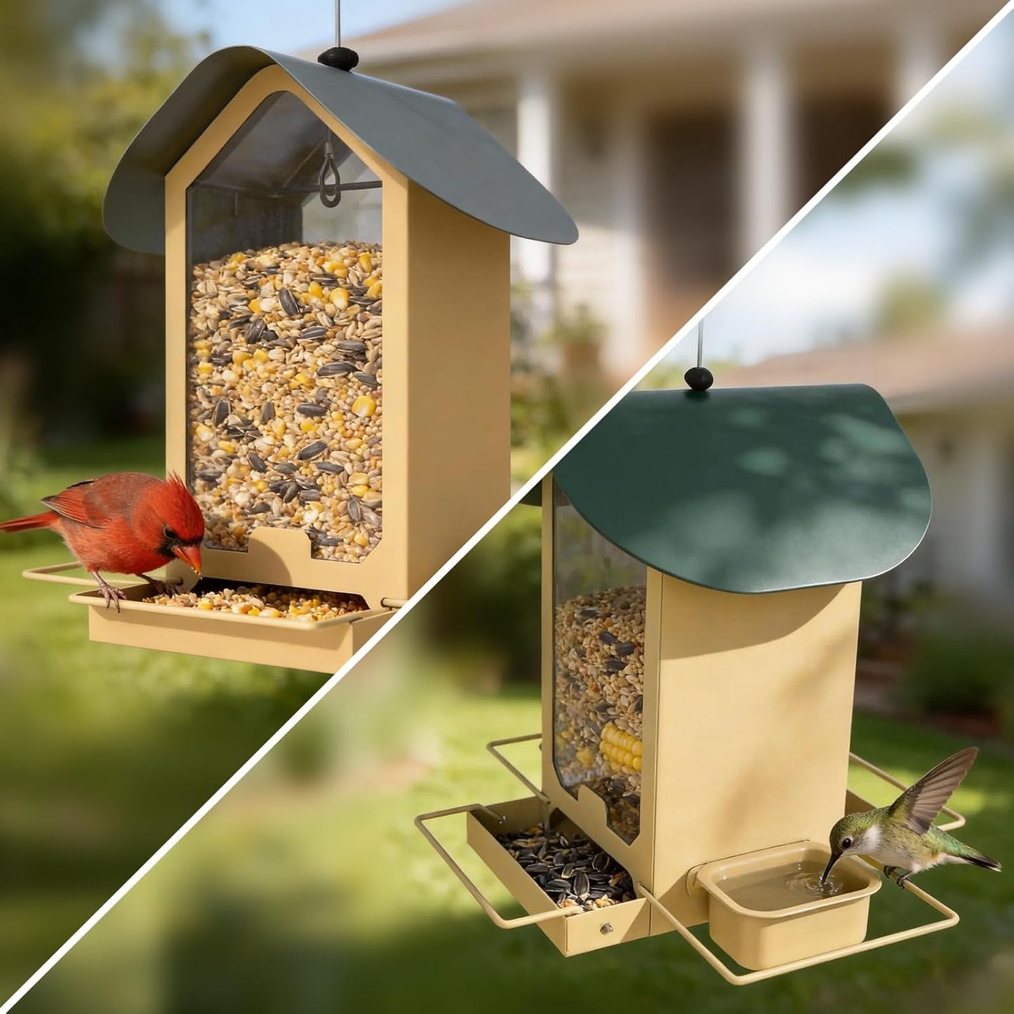 Metal Bird Feeders for Outdoors | Both Sides Removable Feeding Troughs for Easy Cleaning | 360 Degree Perch | Perfect for Attracting Wild Birds