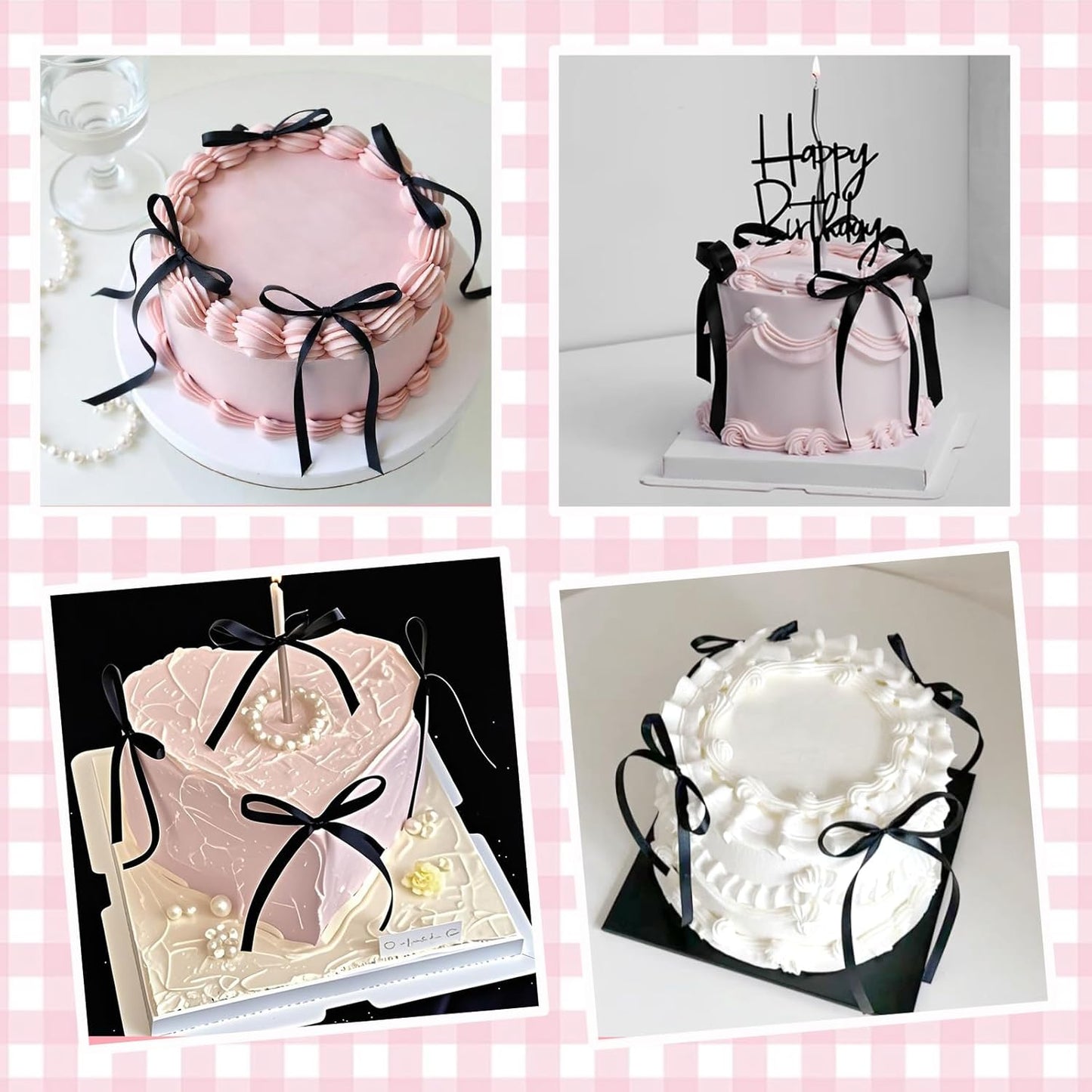 30 Pack Bow Cake Toppers Black Ribbons Bows for Cake Coquette Themed Bow Cupcake Toppers Black Bow Birthday Decorations for Baby Shower, Birthday, Wedding, Bachelorette, Graduation Party Decoration