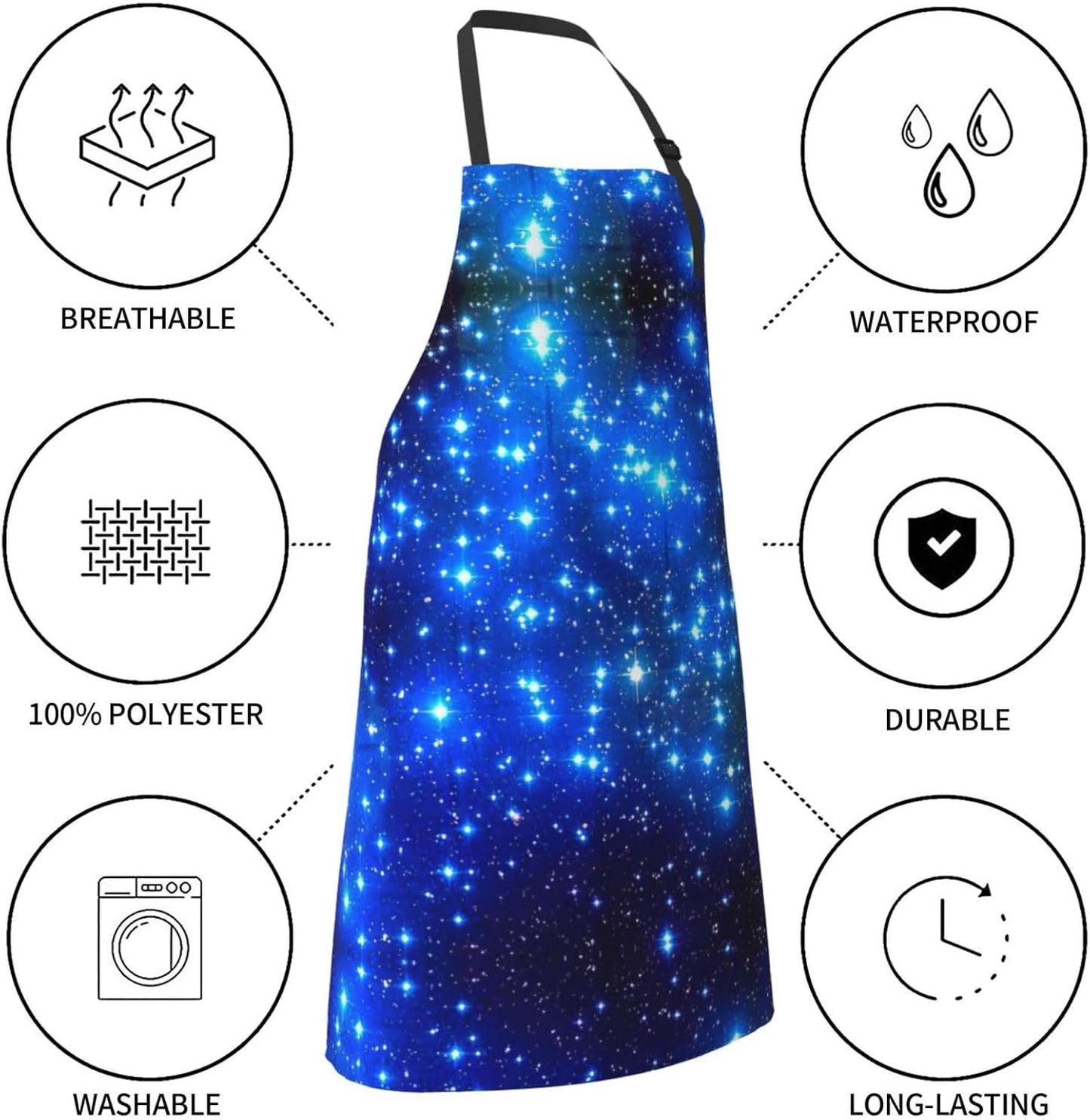 Blue Shining Stars Print 28x33 In Adult Kitchen Apron with Pockets Versatile Chef Smock for Cooking Baking