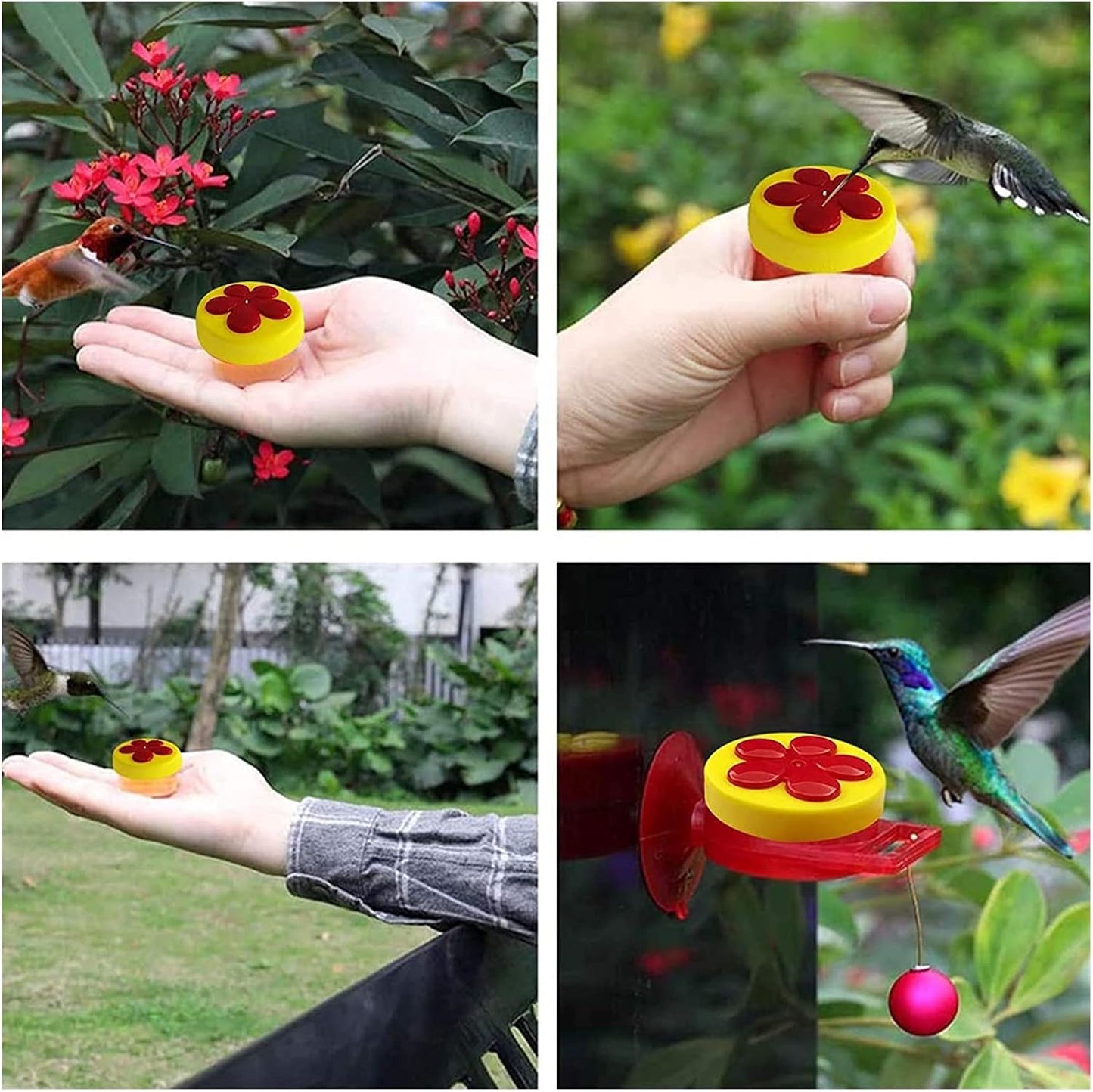 4 Pack Handheld Hummingbird Feeders Best Hummingbird Feeder with Perches Strong Suction Cups and Cleaning Brush for Outdoors Wild Humming Bird Feeding Multifunctional Window Feeders