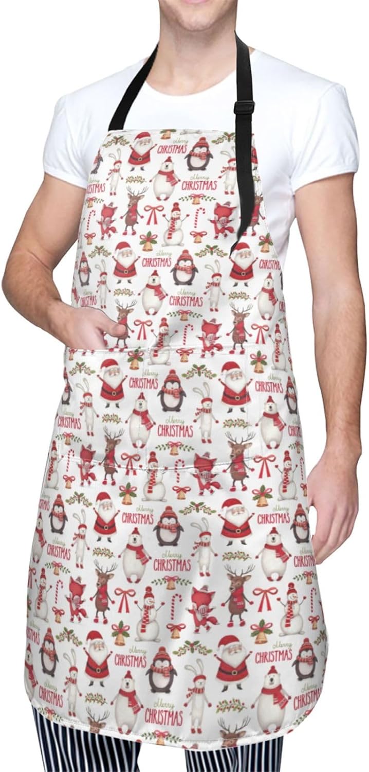 Christmas Santa Claus print Waterproof apron with pocket adjustable cooking apron for adult kitchen bibs to bake
