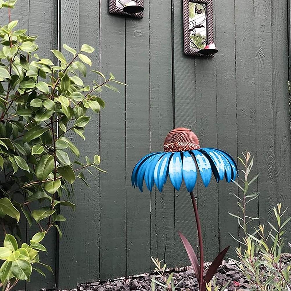 Bird Feeder, Red Coneflower Standing Bird Feeder Metal Flower Stakes Garden Bird Feeder Metal Bird Seed Tray for Outdoor Garden Decoration (blue)