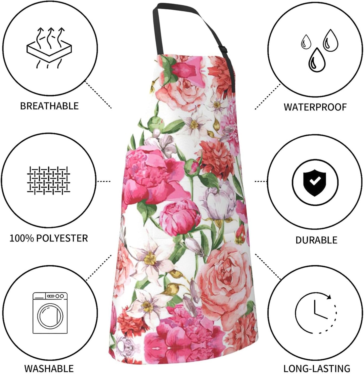 Garden Peony print Waterproof apron with pocket adjustable cooking apron for adult kitchen bibs to bake