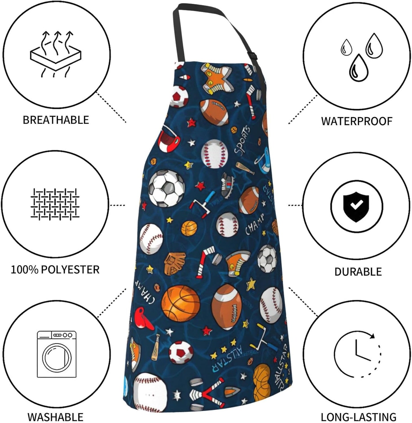 Sports Baseball Game print Waterproof apron with pocket adjustable cooking apron for adult kitchen bibs to bake