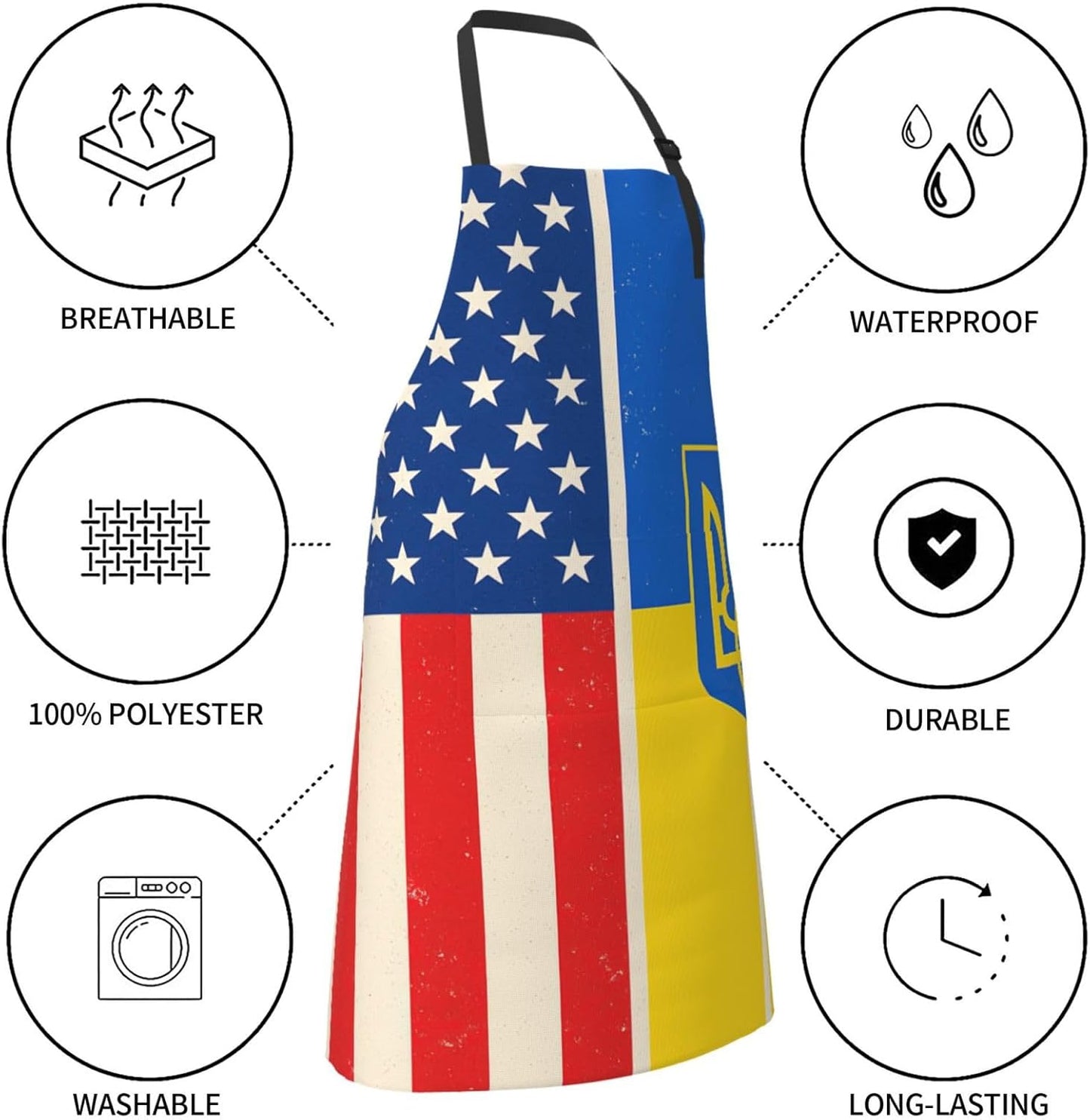 YANYU USA and Ukraine Print 28x33 In Kitchen Apron Stylish Chef Apron with Pockets for Cooking Baking Painting