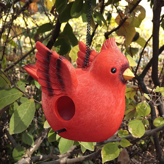 Bird House for Outside, Hanging Handcrafted Cardinal Resin Outdoor birdhouses Humming Bird, Bluebird, Wren, Camper Hanging Houses nest cage (Red, Large)