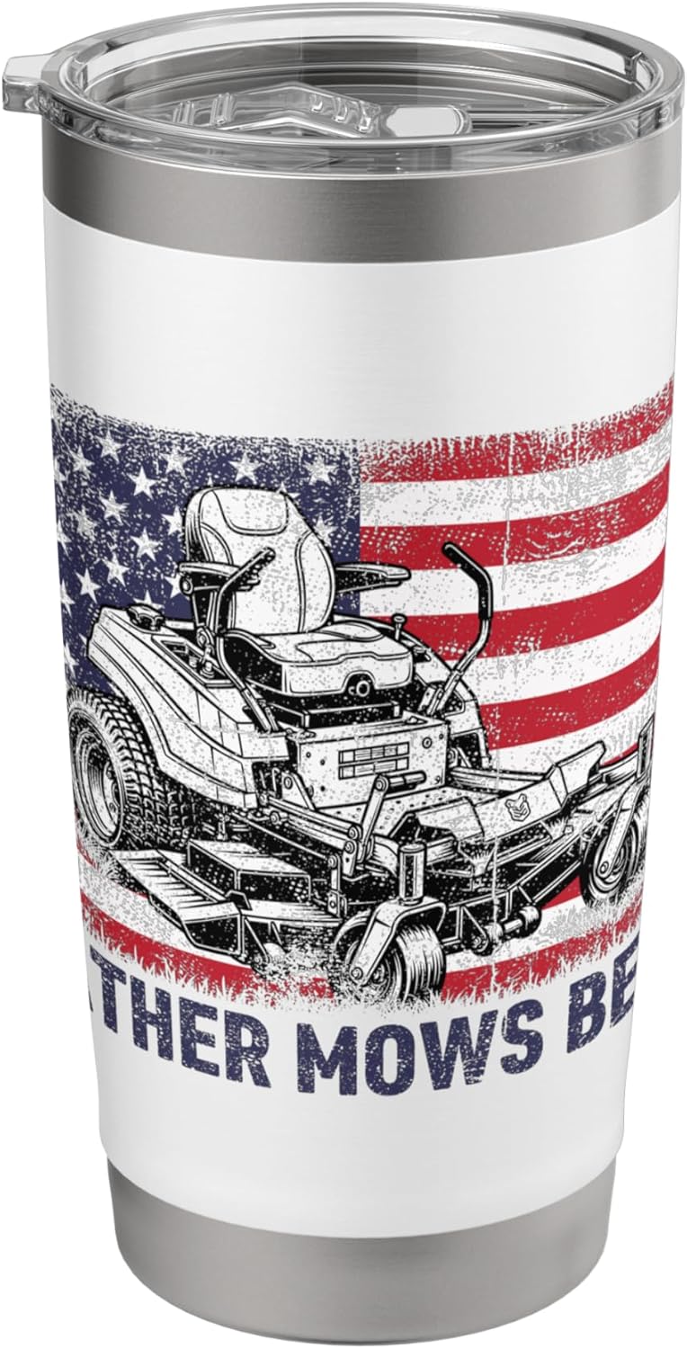 Father Mows Best American Flag Lawn Mower Dad Stainless Steel Insulated Tumbler
