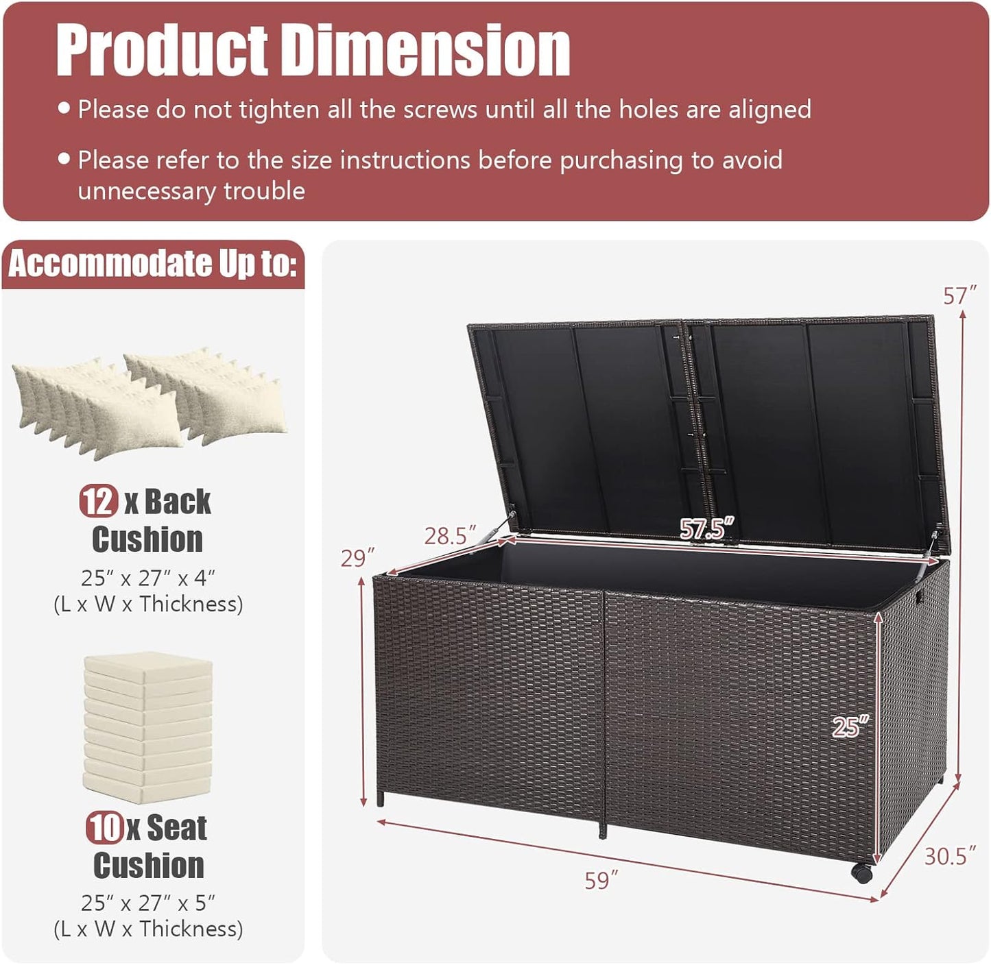 Tangkula 175 Gallon Outdoor Storage Box, Wicker Patio Deck Box with 2 Universal Wheels and Waterproof Zippered Liner, Outdoor Storage Container for Cushions, and Garden Tools