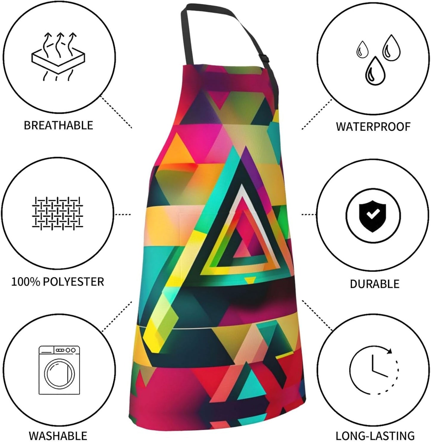 Colorful Triangle pattern Print 28x33 In Adult Kitchen Apron with Pockets Versatile Chef Smock for Cooking Baking