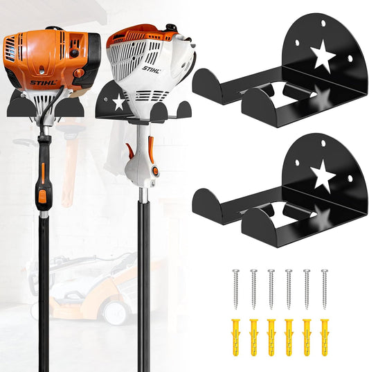 2 Pack Trimmer Rack Garage Garden Power Tool Hanger for Grass Trimmer, Hedge Trimmer, Garage Wall Weed Eater Hanger Holder Trimmer Power Tool Organizer Storage Wall Mount (Black)