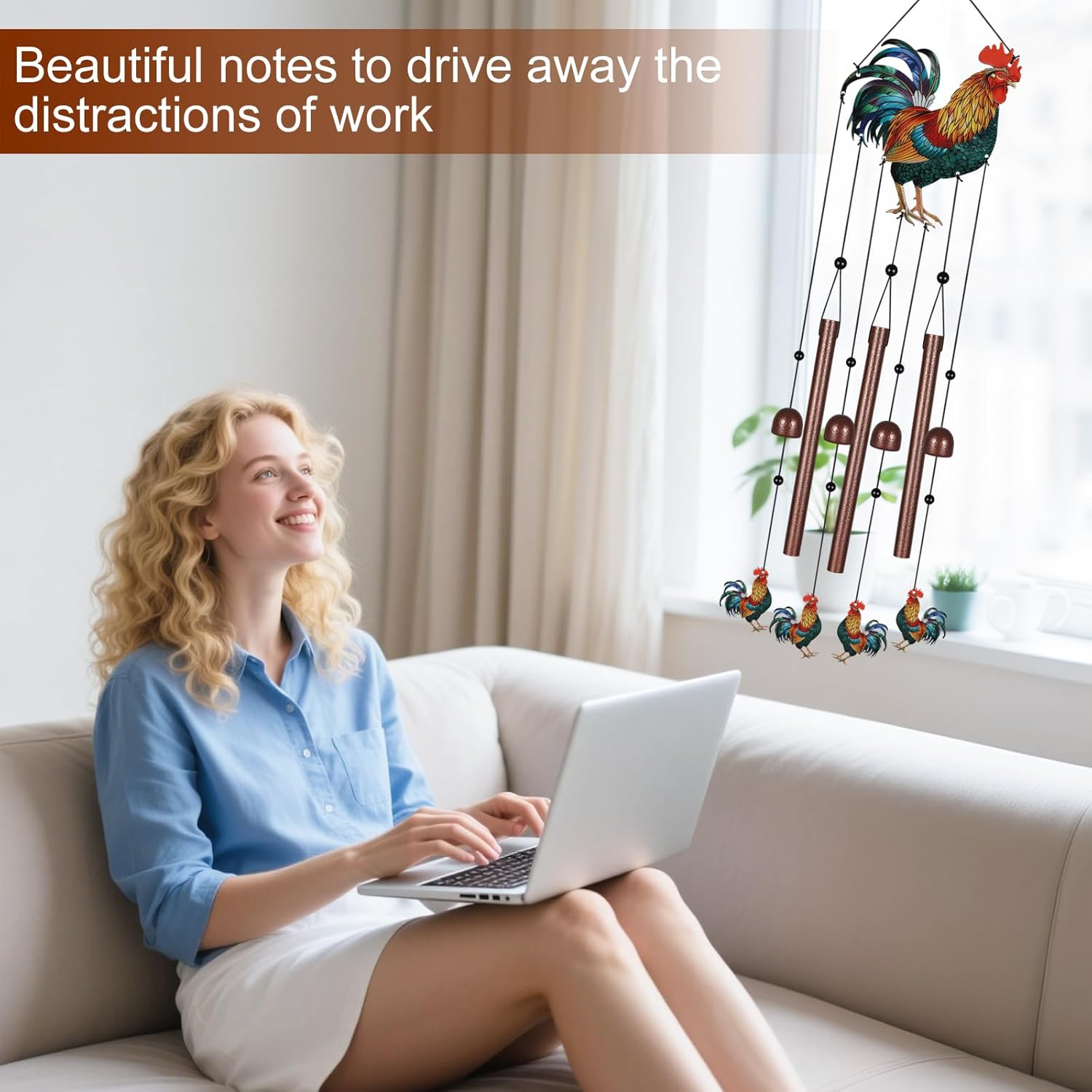 Roosters Wind Chimes for Outside,Metal Windchimes with S Hook with Pla