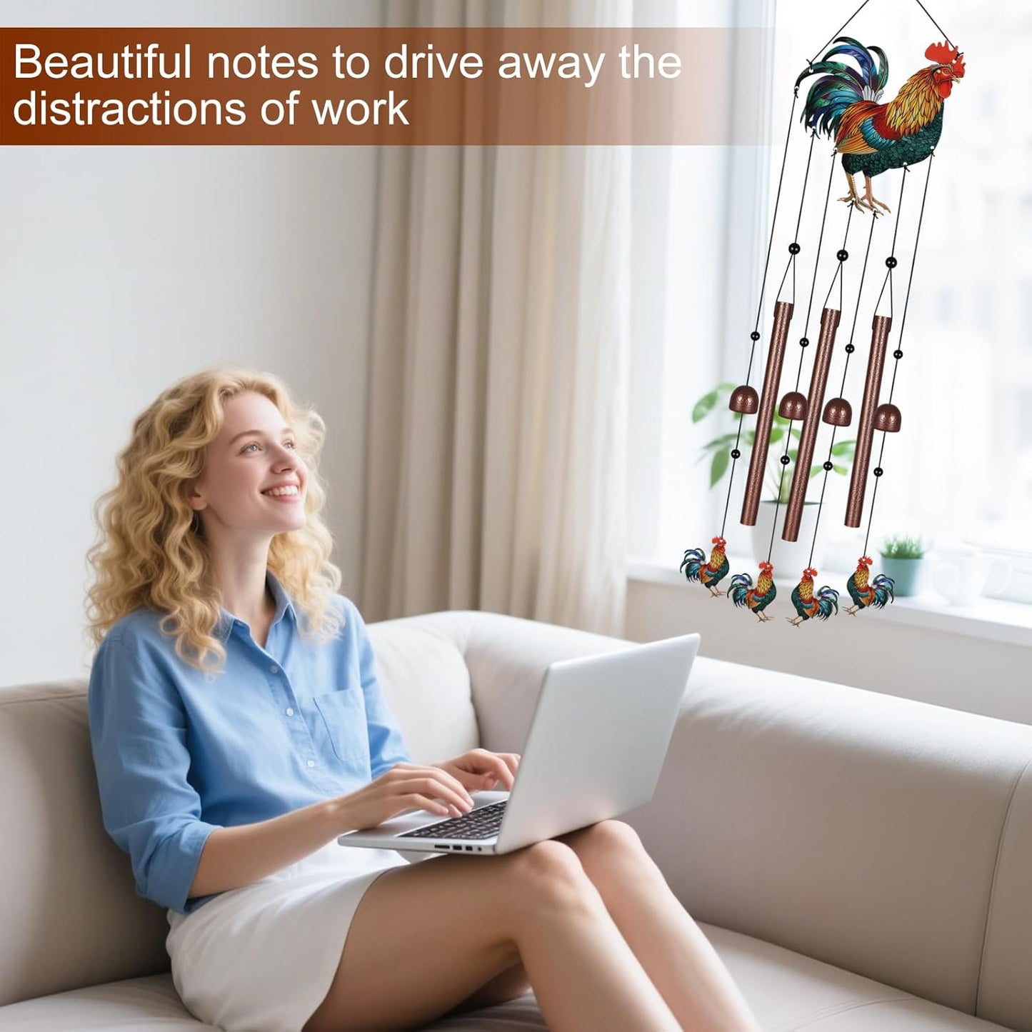 Roosters Wind Chimes for Outside,Metal Windchimes with S Hook with Playful Design Wind Chime Garden Decor Outdoor Ideal Memorial/Housewarming/Birthday/Festival Gifts Front Yard Decor