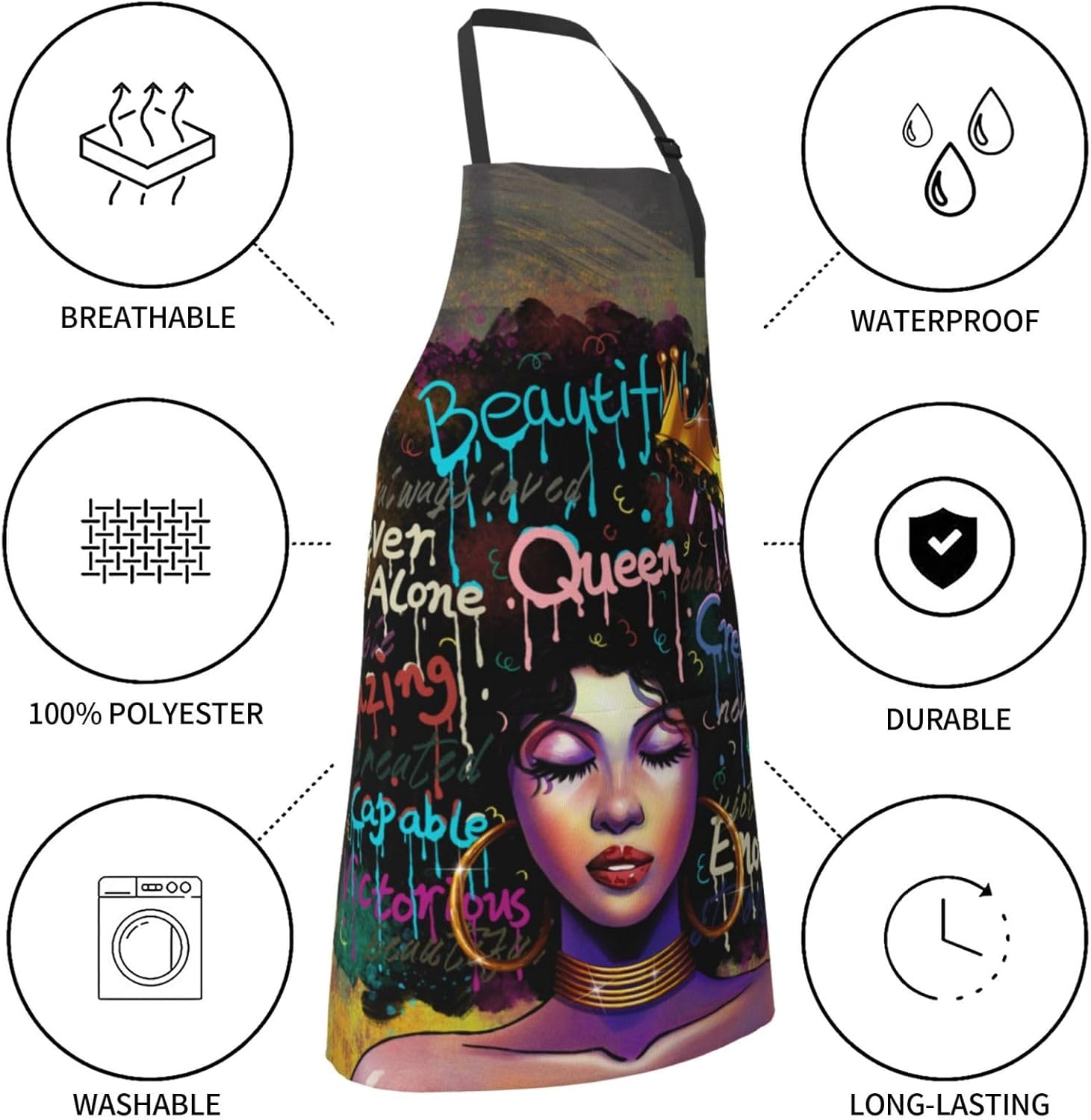 Aprons For Women With Pockets African Art Apron Black Girl Kitchen Adj