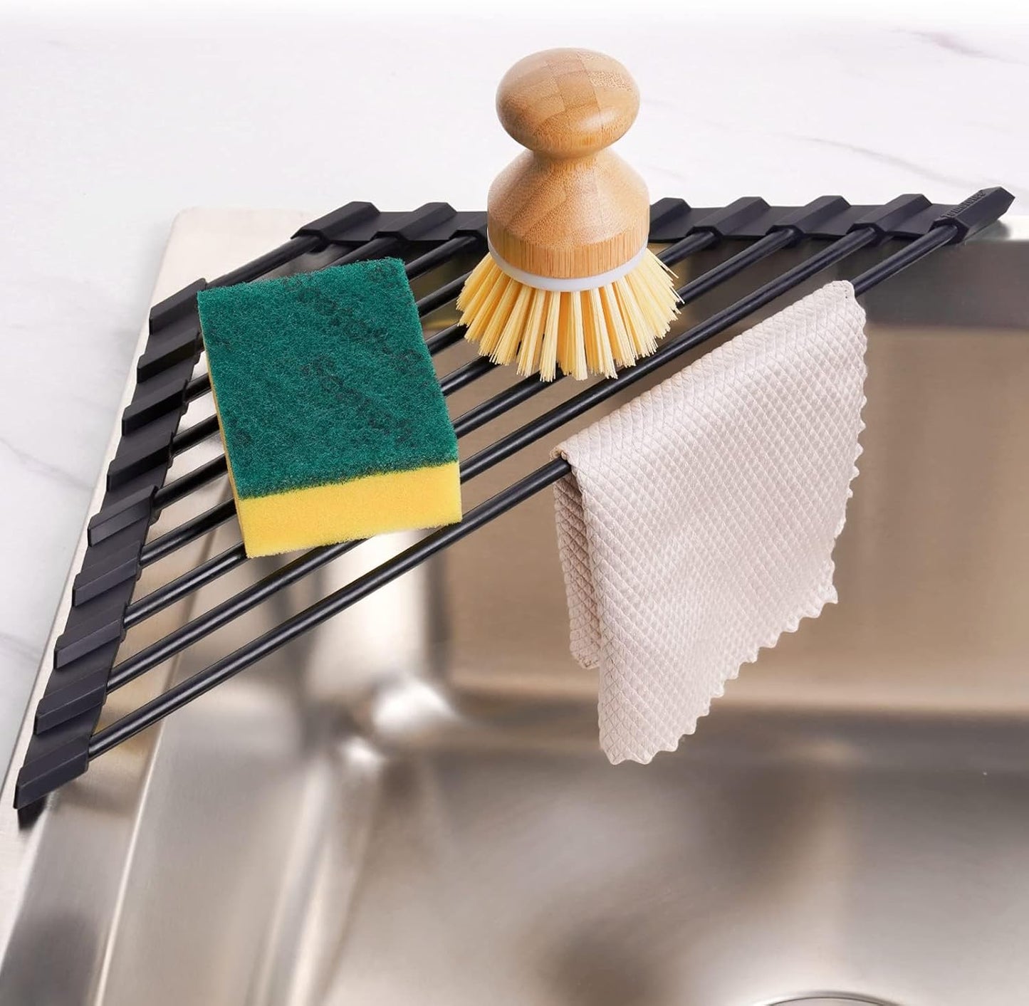Tomorotec Small Triangle Roll-Up Dish Drying Rack with Silicone Coatin
