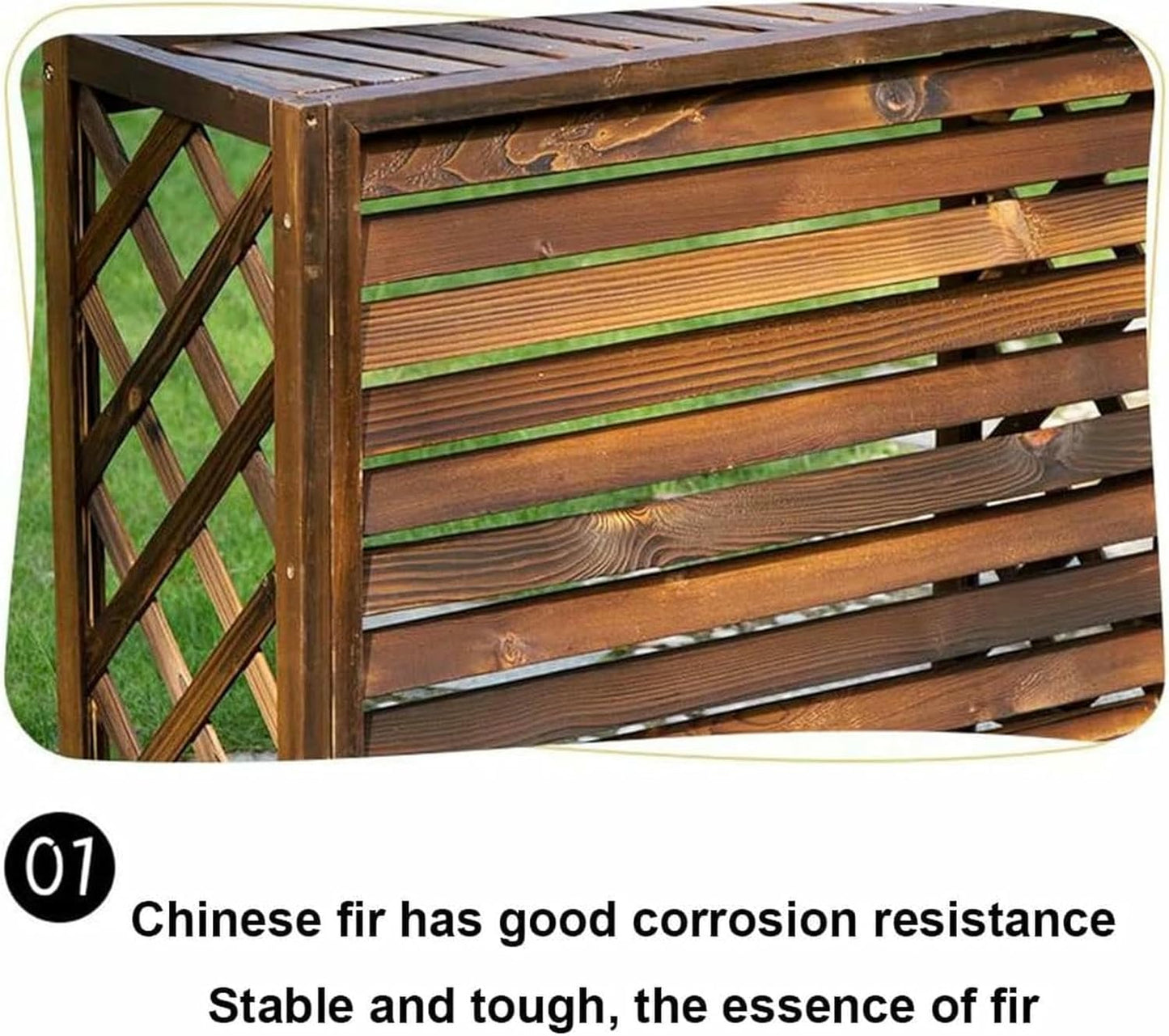 Wooden Air Conditioner Fence Screen,Wooden Air Conditioning Cover,Outdoor Plant Display Rack,Flower Stand Louvered,Top Deepened Planter for Outside Units/Hide Air Con (Size : 120x58x100cm)