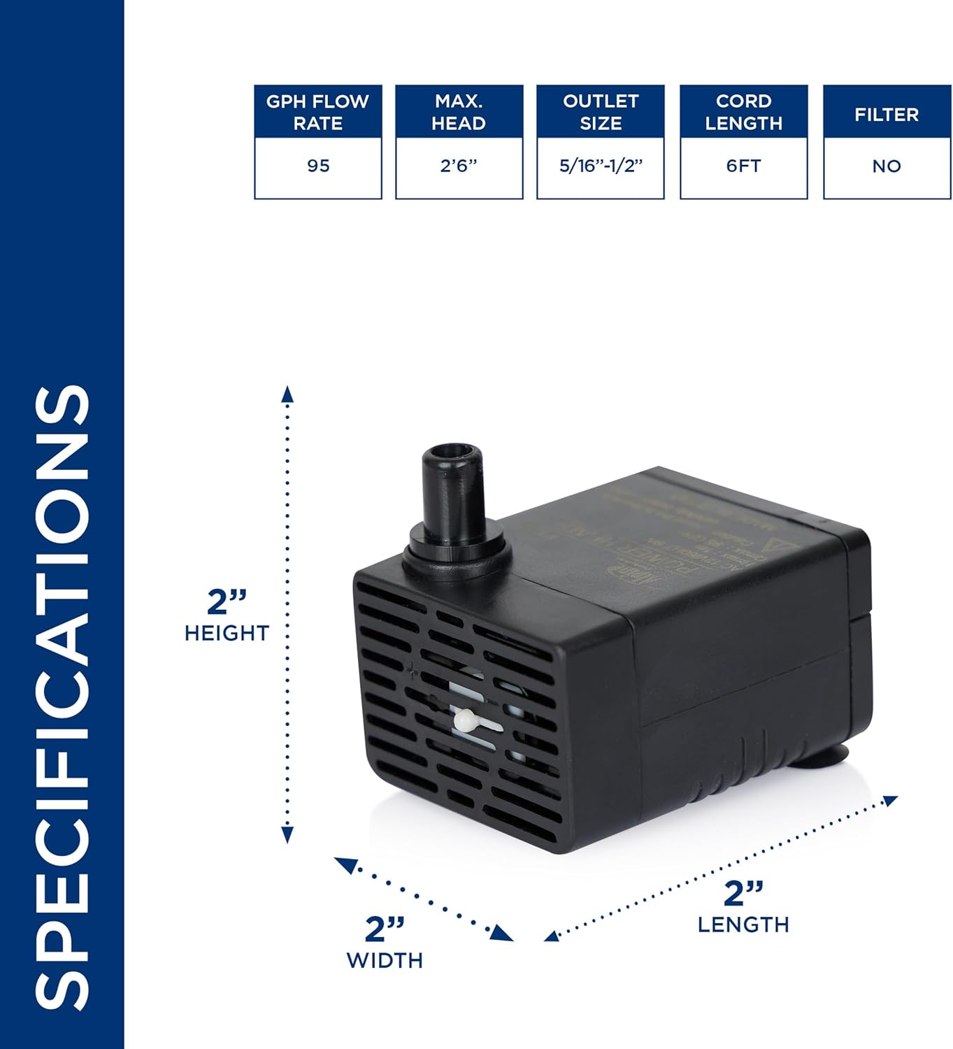 Alpine Corporation Submersible 95 GPH Fountain Pump with 1.5W LED Light for Outdoor Fountains, Birdbaths, Ponds, and Garden Water Features