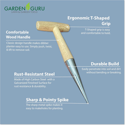 Garden Guru Steel Dibber Planter Tool for Planting Seeds & Bulbs - Hig