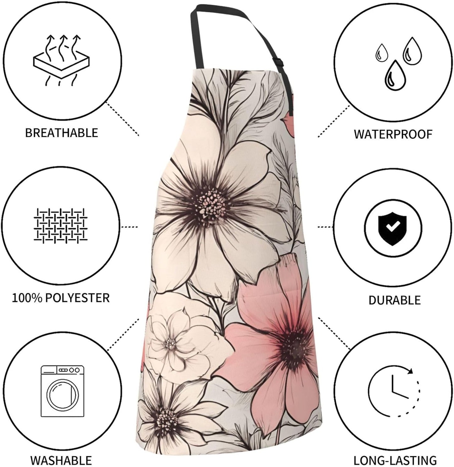 YANYU flower Print 28x33 In Kitchen Apron Stylish Chef Apron with Pock