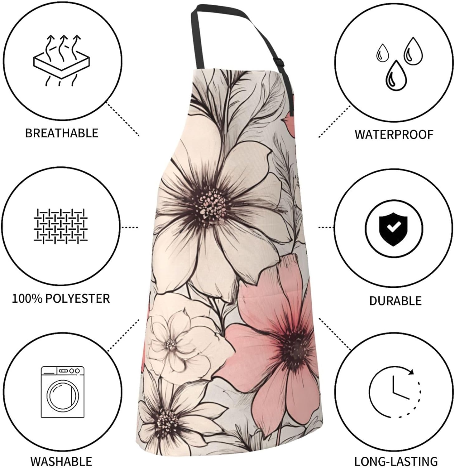 YANYU flower Print 28x33 In Kitchen Apron Stylish Chef Apron with Pock