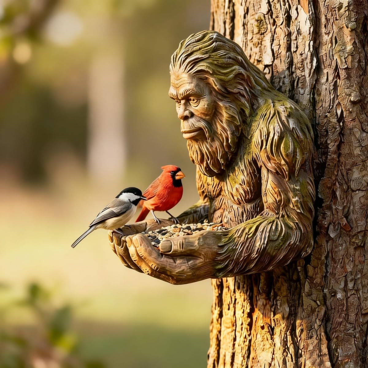 Forest Guardian Bird Feeder Sculpture - Waterproof Tree-Mounted Resin Face, Outdoor Garden Yard Art Decor for Backyard Wildlife Attracting Birds