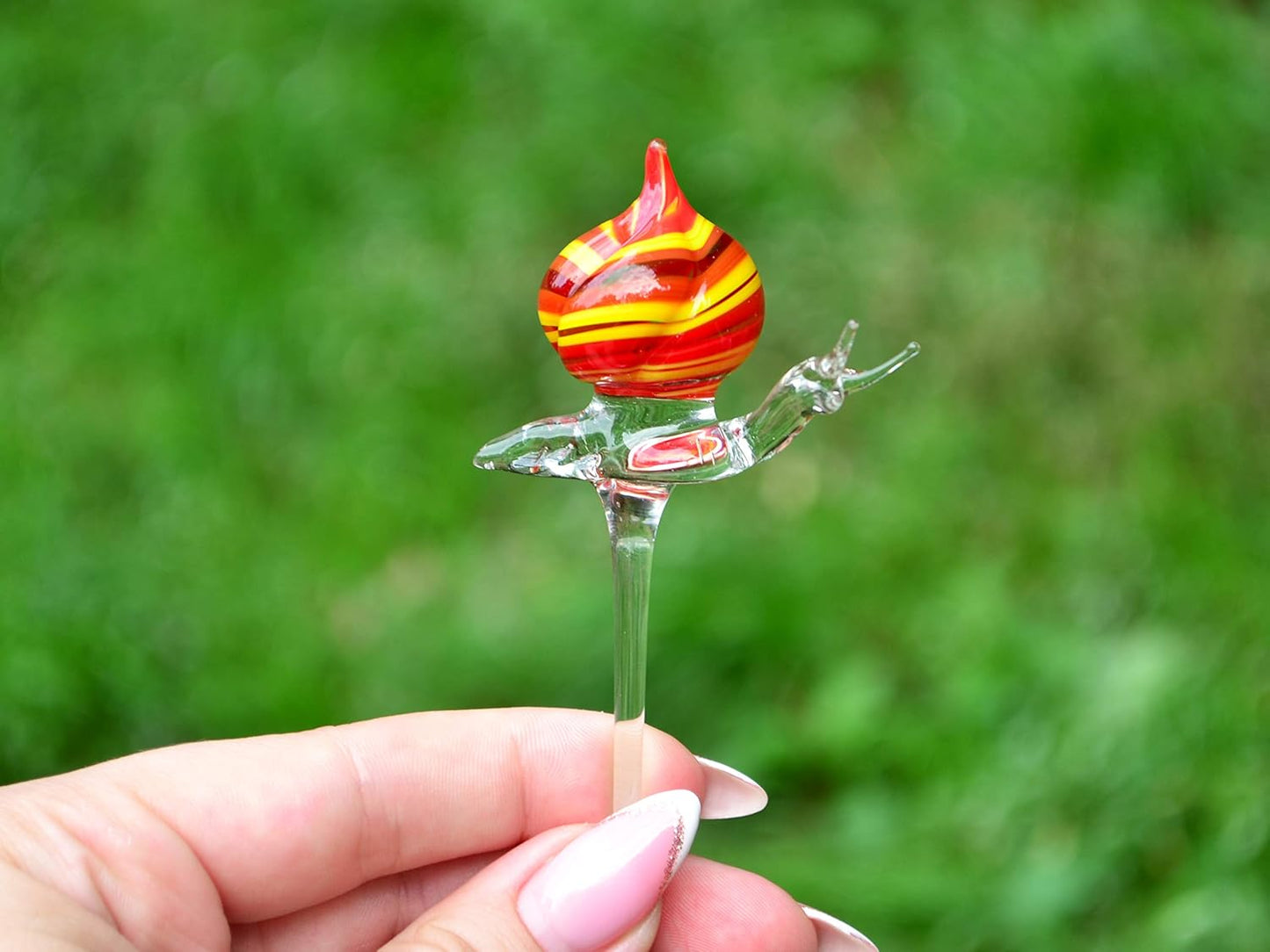 Glass Snail Plant Stake Figurine – Hand-Blown Murano Style Miniature – Art Glass Snail for Flower Pots & Planters – Garden & Terrarium Decoration for Plant Lovers