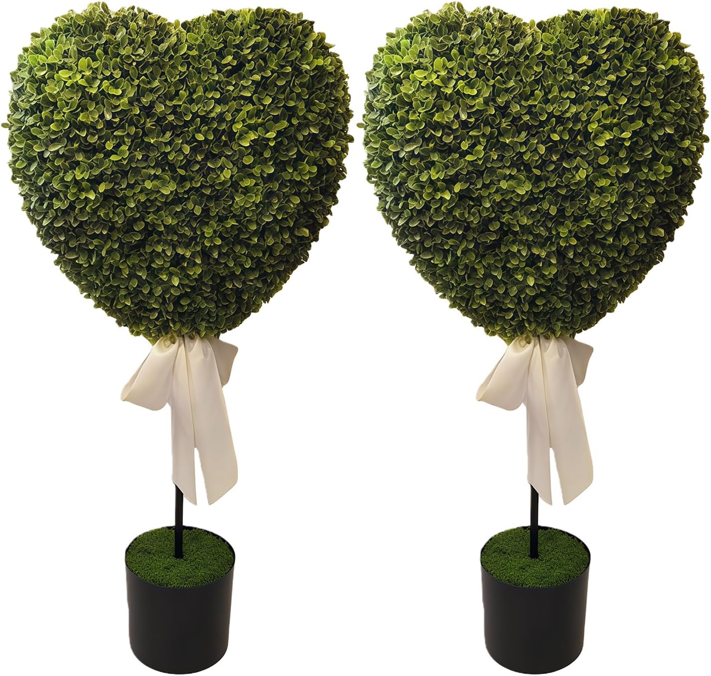 Valentine ' s Heart Shaped Outdoor Decor, 2 Sets Artificial Trees with Balls Planter Pots and Bow Tie Valentine ' s Heart Shaped Outdoor Decor