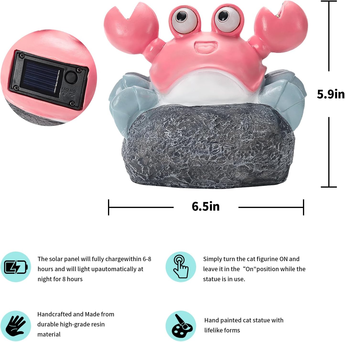 Solar Crab Outdoor Statues for Garden，Outside Decor Yard Art Lawn Ornaments Porch Patio Balcony Home House，Unique Birthdays Gifts for Mom Grandma Women Wife Sister Children Pink