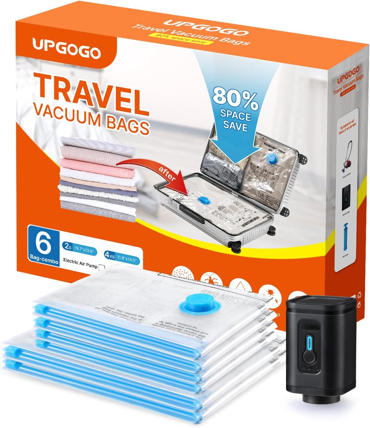 Travel Vacuum Bags Combo 6 Pack - Space Saver Vacuum Storage Bags for 