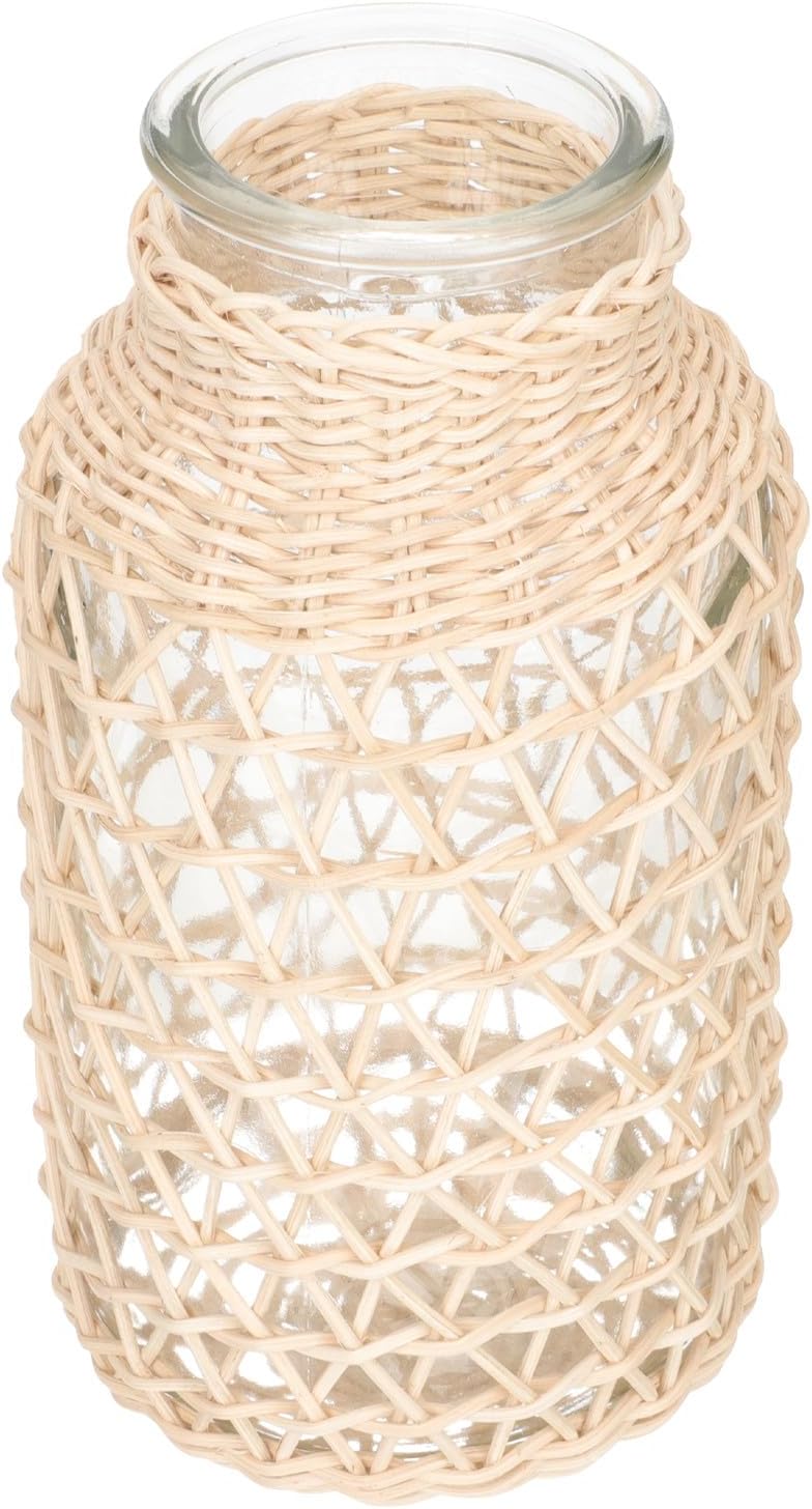 Milisten Creative Rattan Flower Vase Small Triangle Shape Indonesian White Vine Glass Plants Container Decorative Planter Pot for Living Room Boho Home Décor