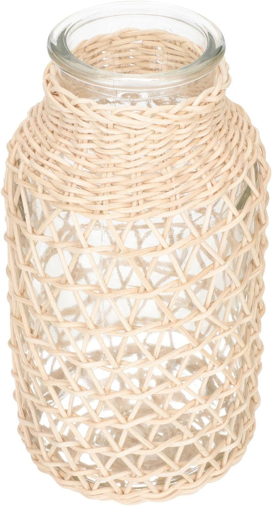 Milisten Creative Rattan Flower Vase Small Triangle Shape Indonesian White Vine Glass Plants Container Decorative Planter Pot for Living Room Boho Home Décor