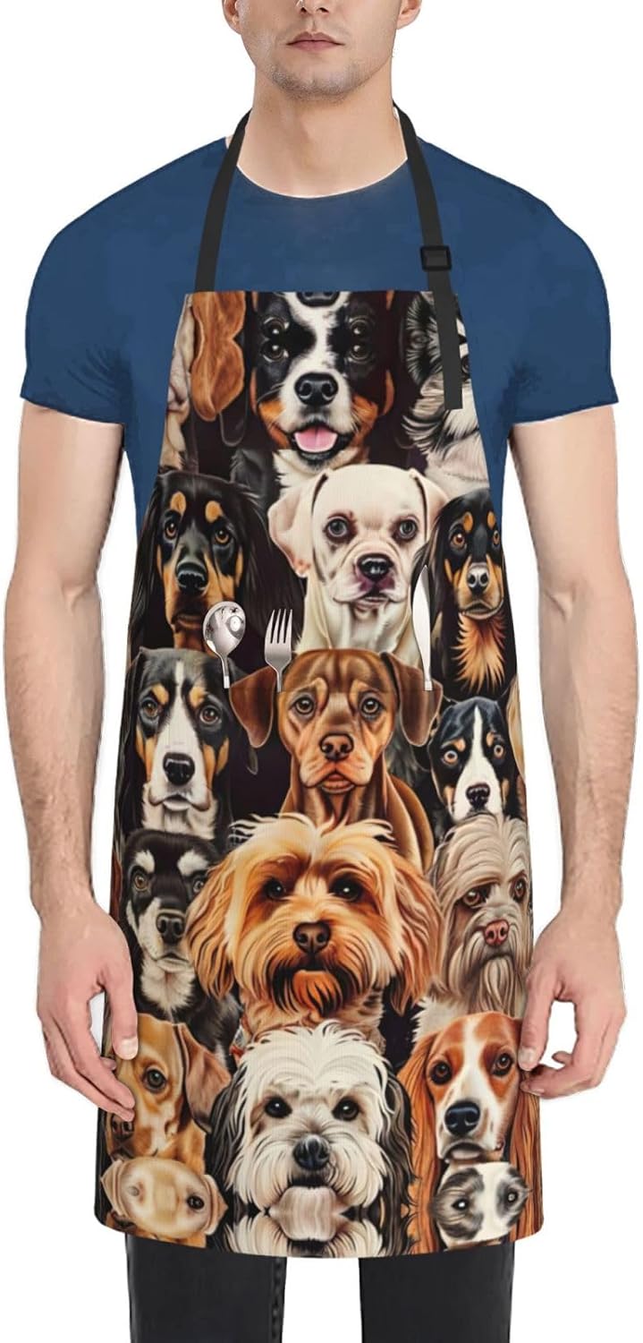 Dogs pattern print Waterproof chef's apron with pocket apron for kitchen cooking baking barbecue and gardening