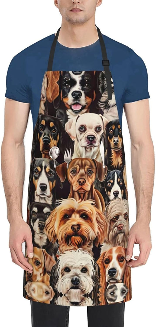 Dogs pattern print Waterproof chef's apron with pocket apron for kitchen cooking baking barbecue and gardening