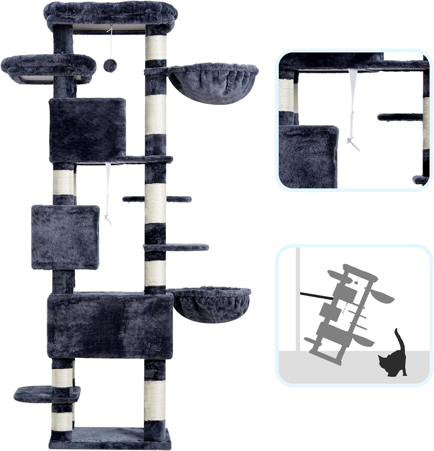 Hey-brother Cat Tree, 74 inches Multi-Level XL Large Cat Tower for Ind