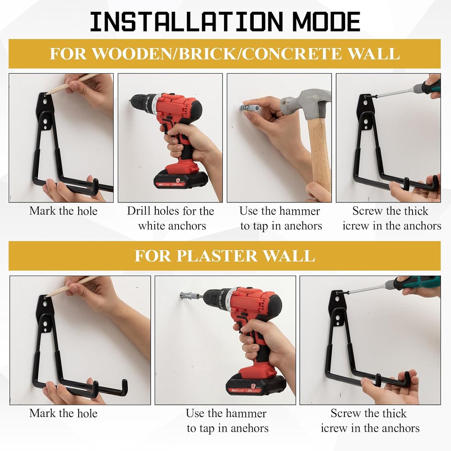 37 Pack Heavy Duty Garage Storage Hooks Set, Steel Wall Mount Garage Hooks with Anti-slip Coating and 12 Adjustable Triangle Straps, Multi-size Organizer for Hanging Bike, Ladder, Garden Tools