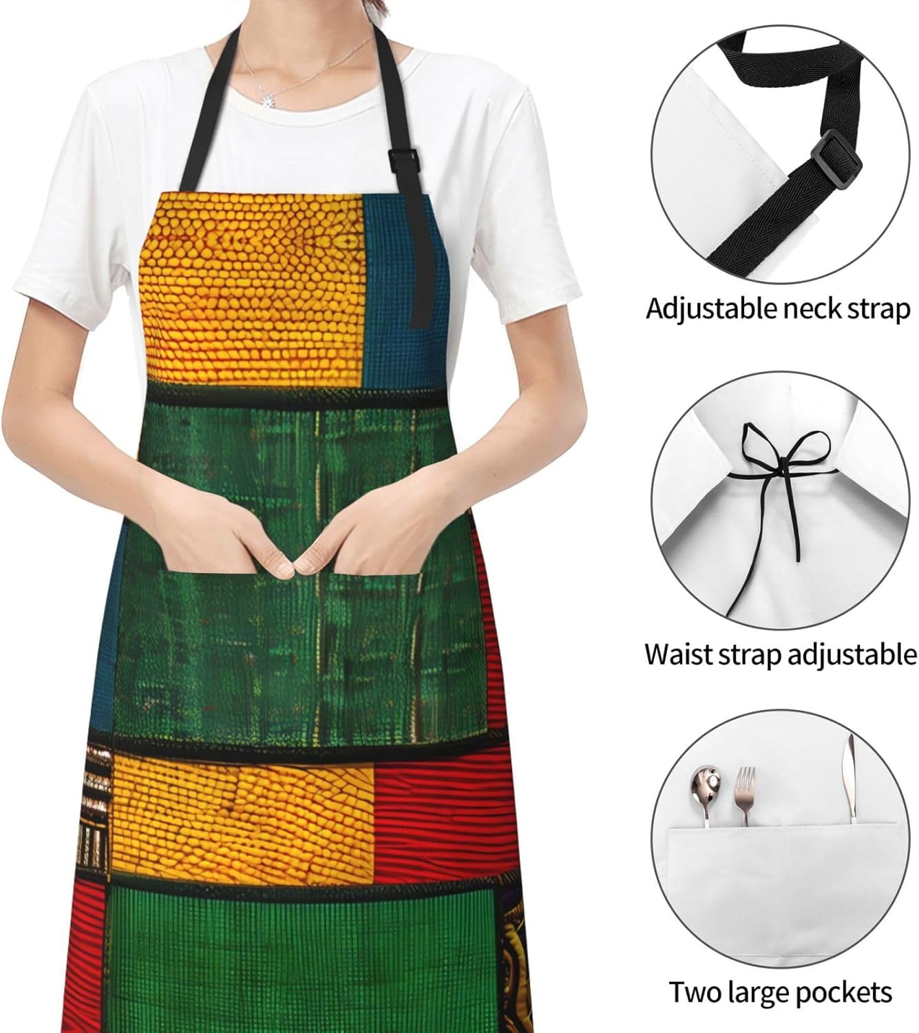 African Style Patchwork print Waterproof chef's apron with pocket apron for kitchen cooking baking barbecue and gardening