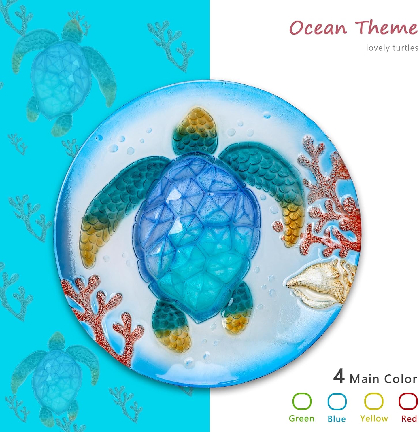 MUMTOP Bird Baths for Outdoors, Sea Turtle Glass Large Bird Bath Bowl 
