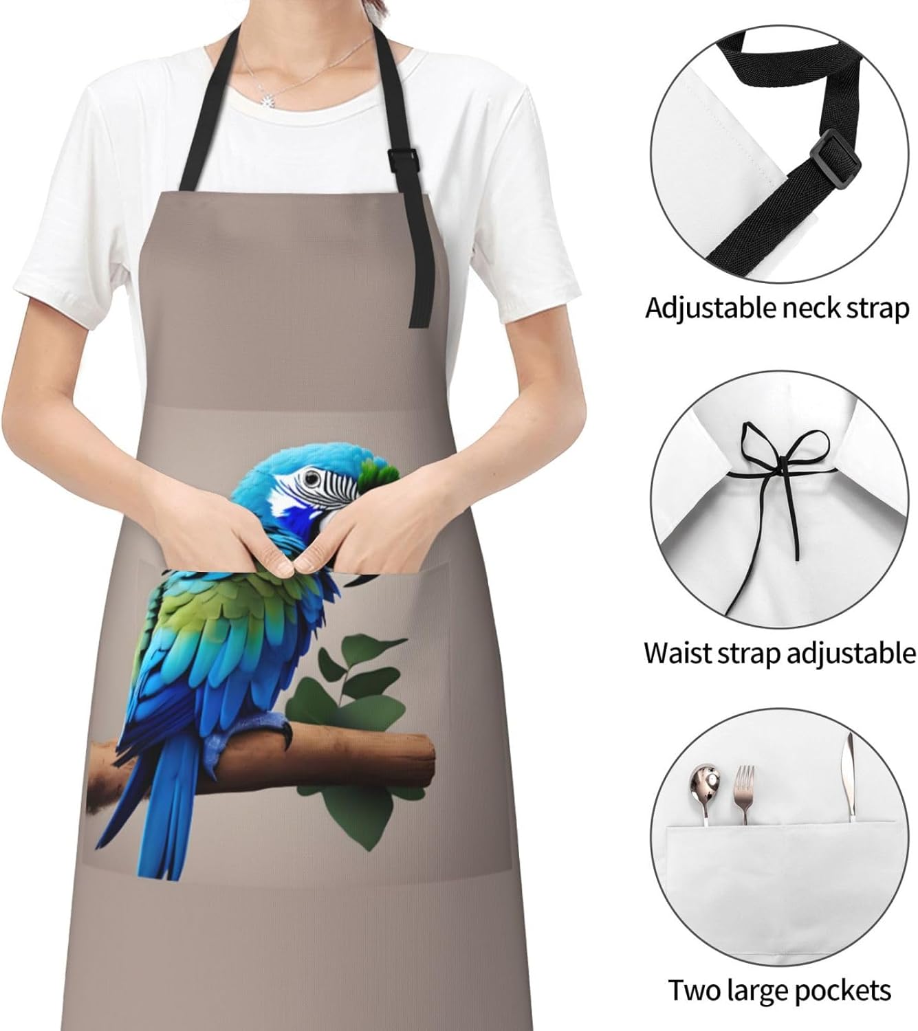 Blue Parrot Hugging 1 print Waterproof chef's apron with pocket apron for kitchen cooking baking barbecue and gardening