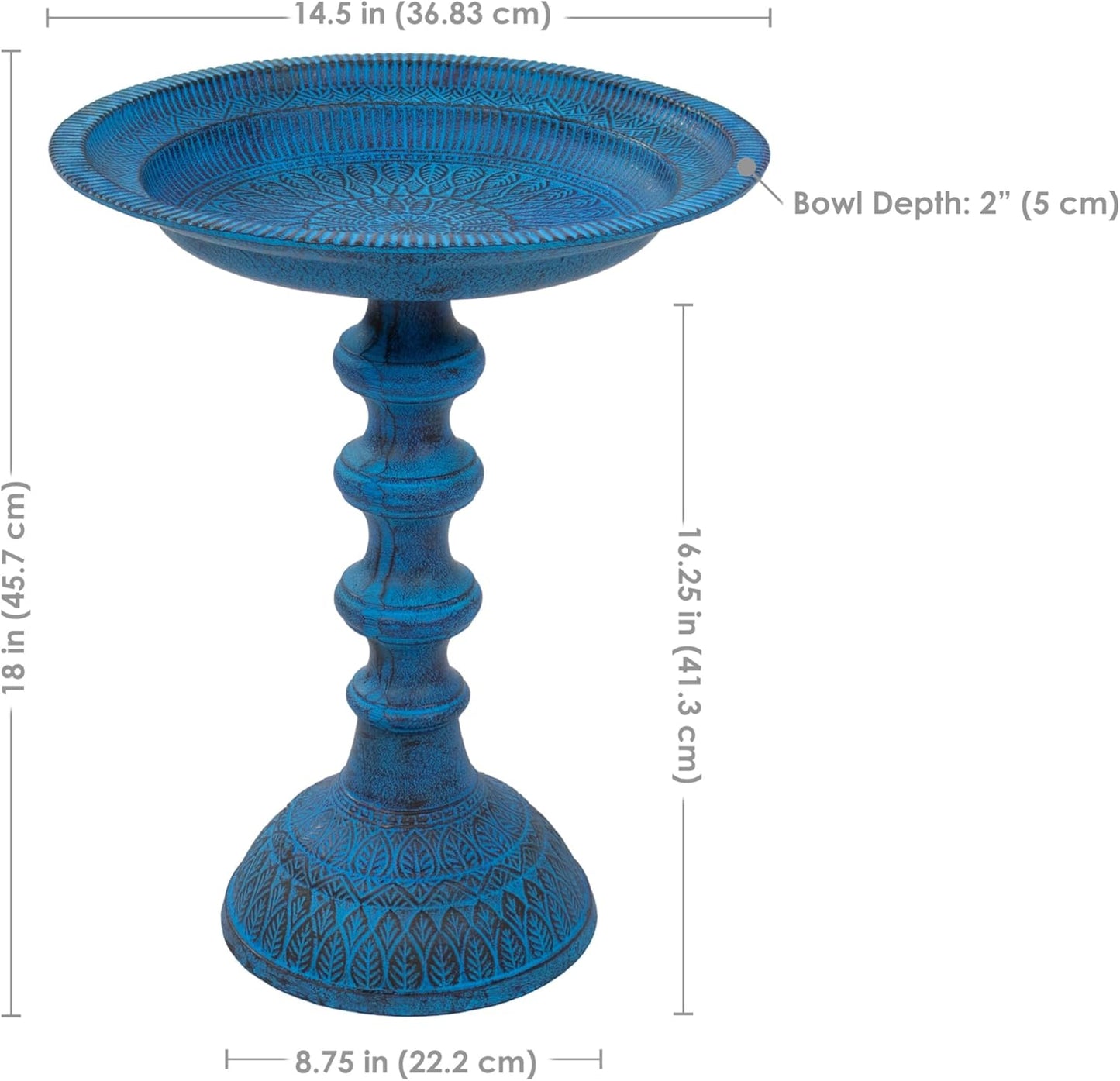 Sunnydaze Backyard Beauty Metal Bird Bath with UV-Resistant Finish - Cast Aluminum - Blue Patina - 18" H